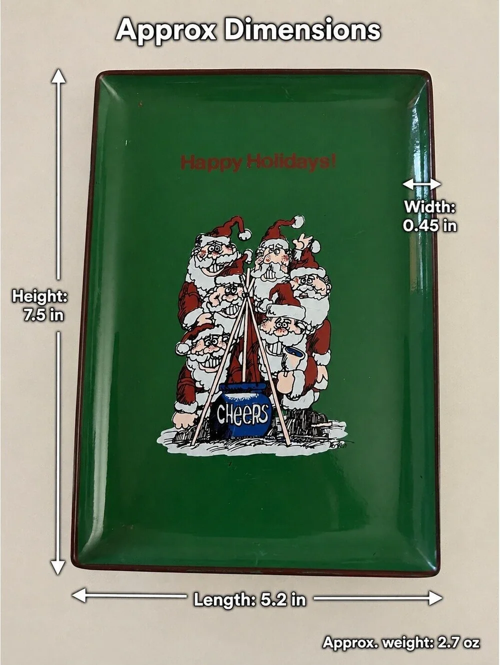 Vintage 1979 Enesco Kersten Brothers Happy Holidays Santa Metal Tray Japan